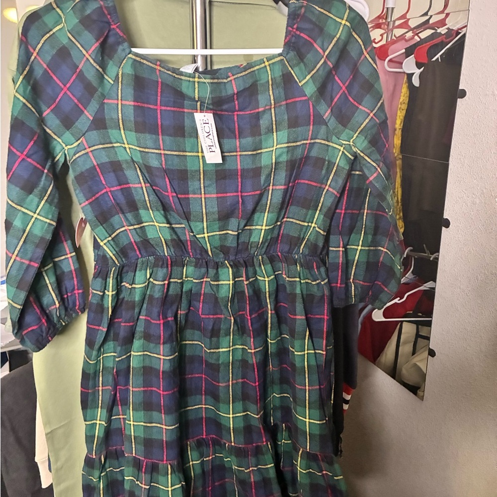 The Children's Place Plaid Dress in Green and Navy